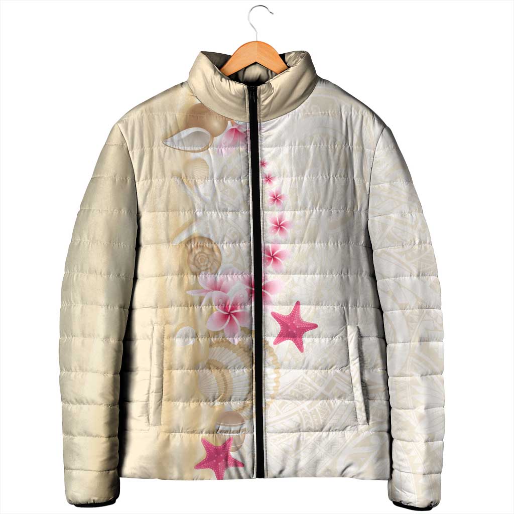 Beige Frangipani Sea Shell Padded Jacket Starfish Polynesian Pattern - Polynesian Pride