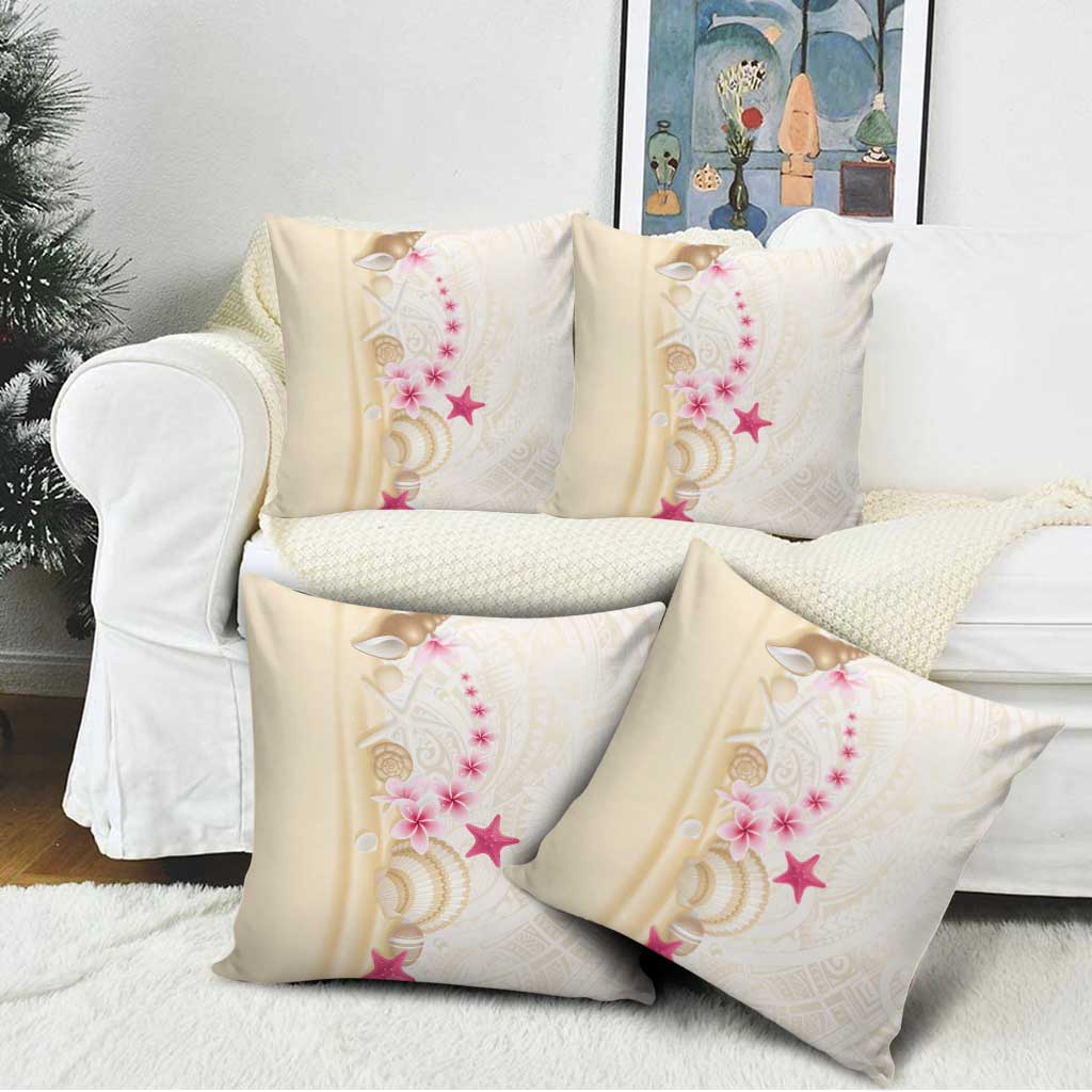 Beige Frangipani Sea Shell Pillow Cover Starfish Polynesian Pattern - Polynesian Pride