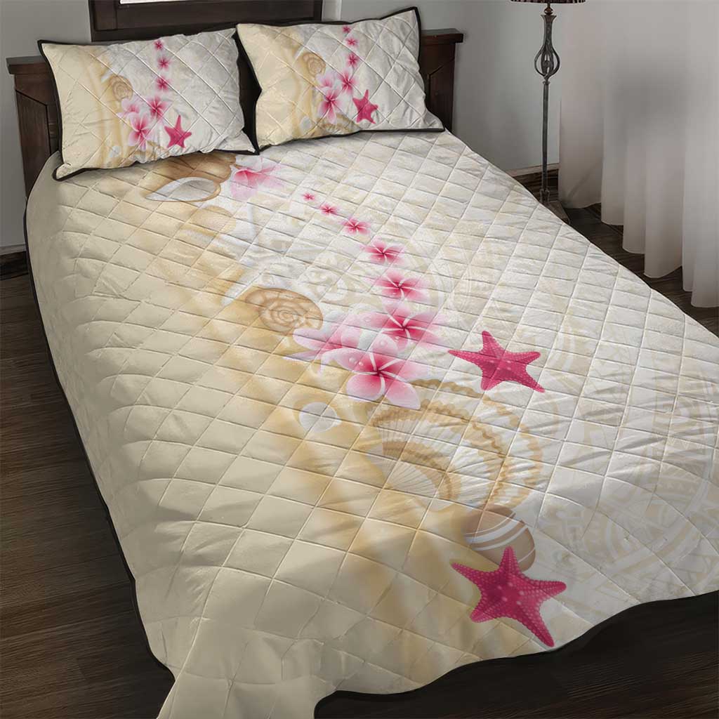 Beige Frangipani Sea Shell Quilt Bed Set Starfish Polynesian Pattern LT01 Beige - Polynesian Pride