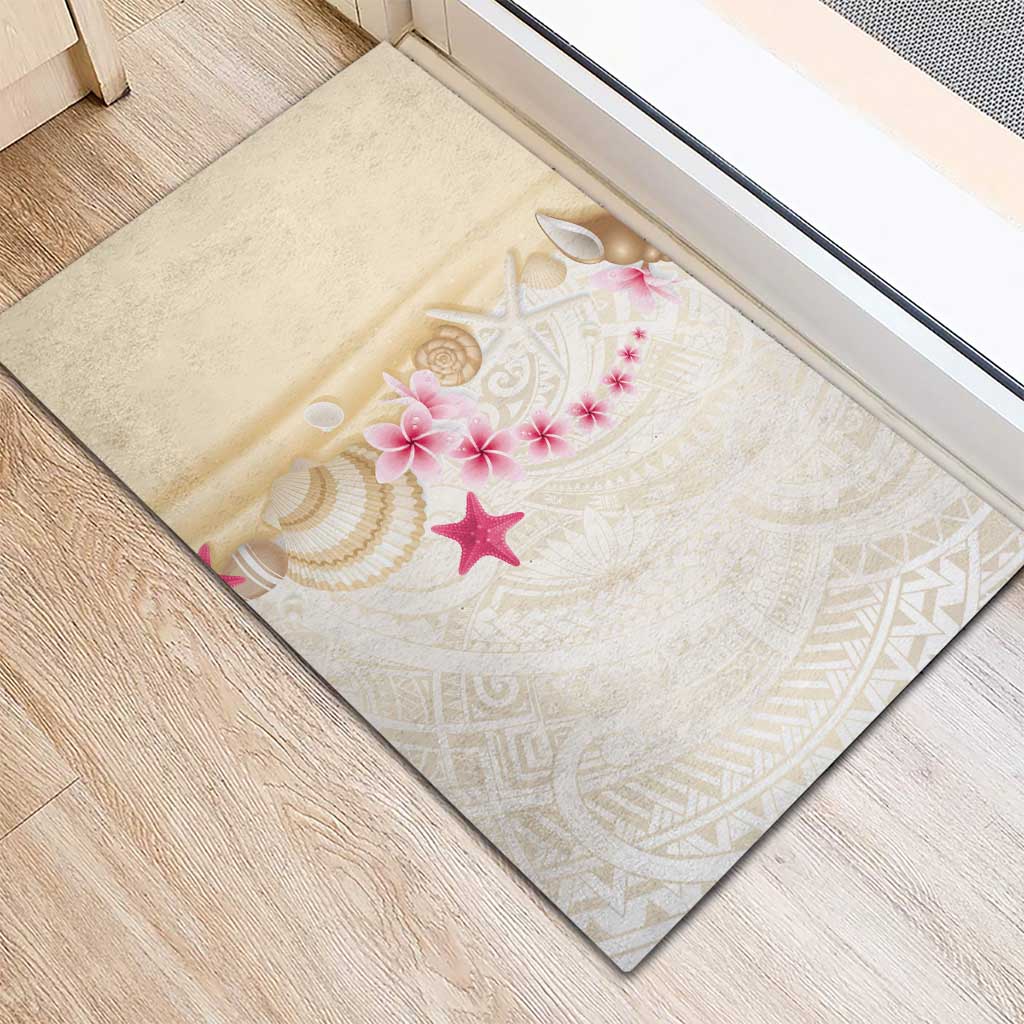 Beige Frangipani Sea Shell Rubber Doormat Starfish Polynesian Pattern - Polynesian Pride