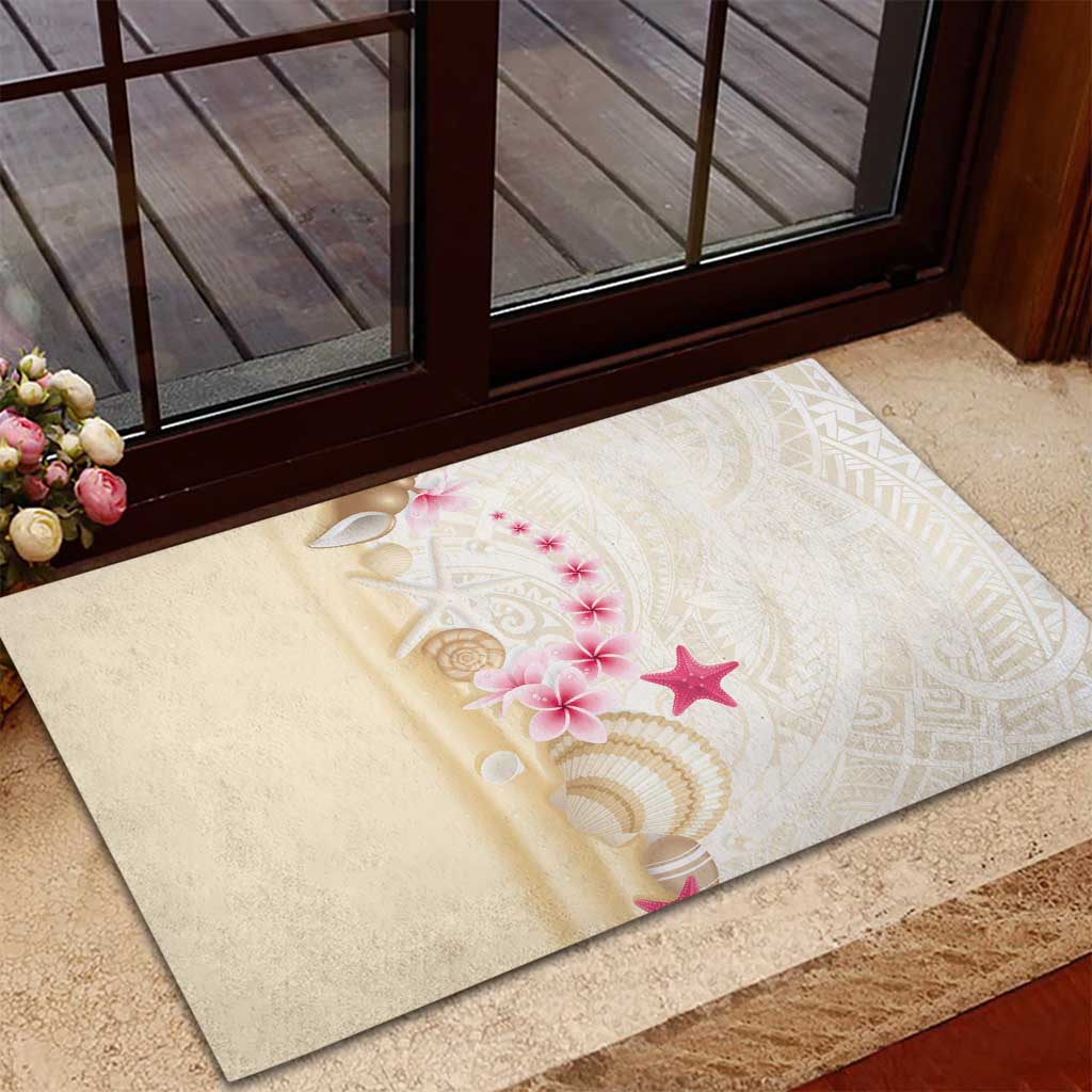Beige Frangipani Sea Shell Rubber Doormat Starfish Polynesian Pattern - Polynesian Pride