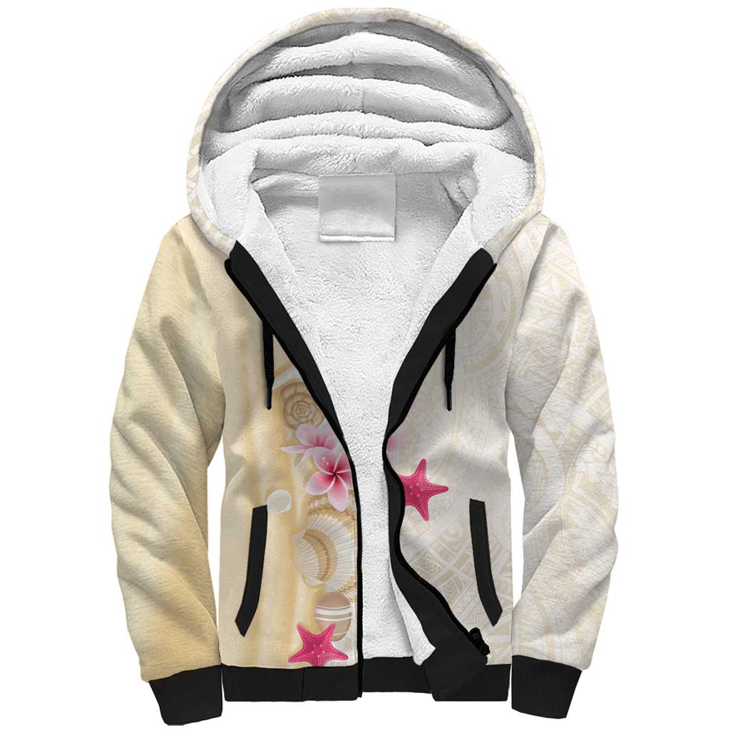 Beige Frangipani Sea Shell Sherpa Hoodie Starfish Polynesian Pattern LT01 Unisex Beige - Polynesian Pride