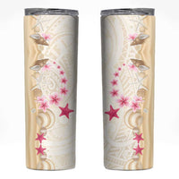 Beige Frangipani Sea Shell Skinny Tumbler Starfish Polynesian Pattern - Polynesian Pride