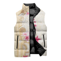 Beige Frangipani Sea Shell Sleeveless Puffer Jacket Starfish Polynesian Pattern - Polynesian Pride