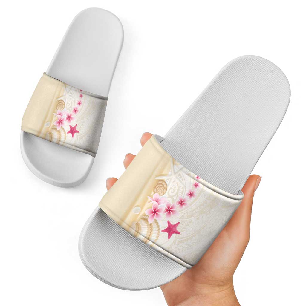 Beige Frangipani Sea Shell Slide Sandals Starfish Polynesian Pattern - Polynesian Pride