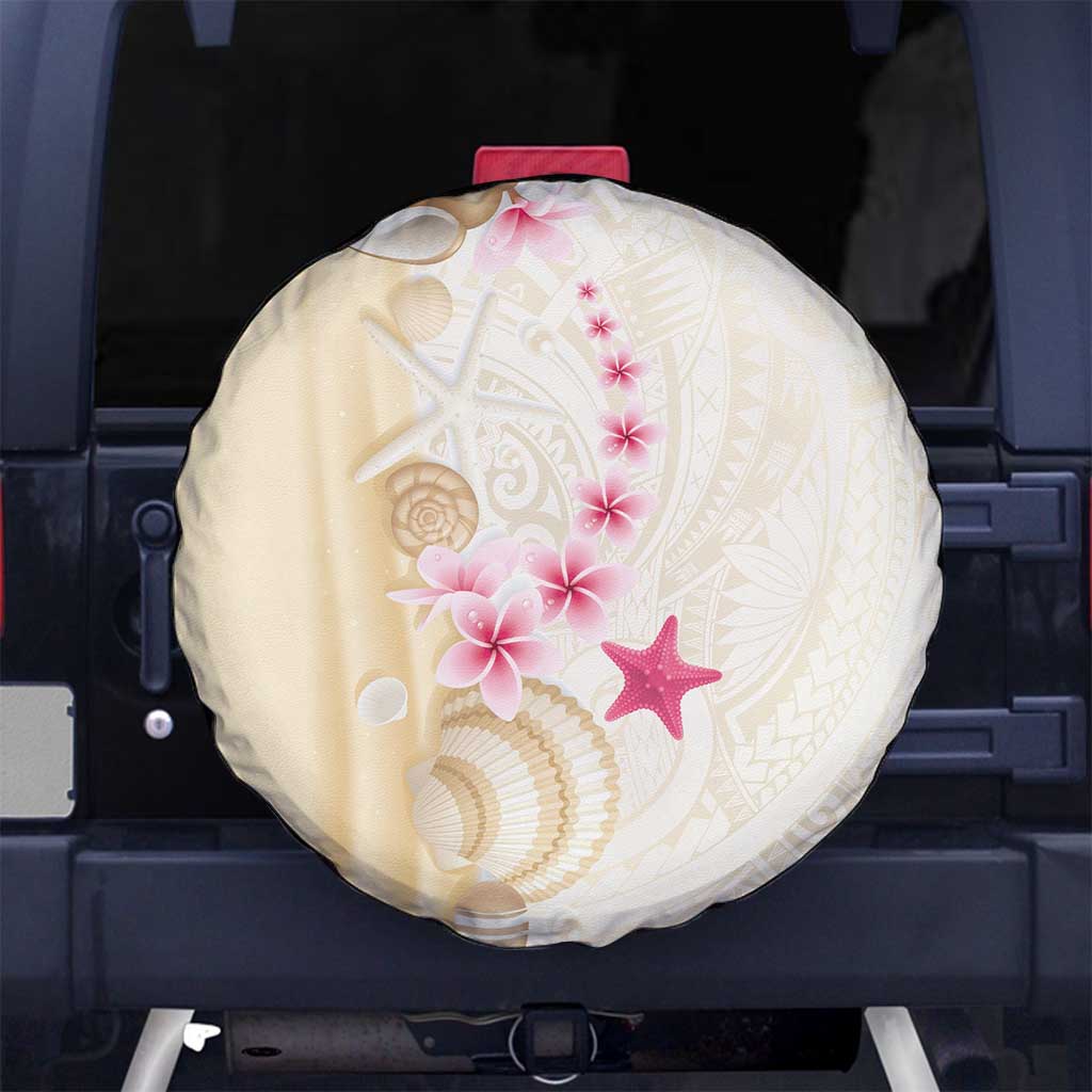 Beige Frangipani Sea Shell Spare Tire Cover Starfish Polynesian Pattern - Polynesian Pride