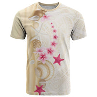 Beige Frangipani Sea Shell T Shirt Starfish Polynesian Pattern - Polynesian Pride