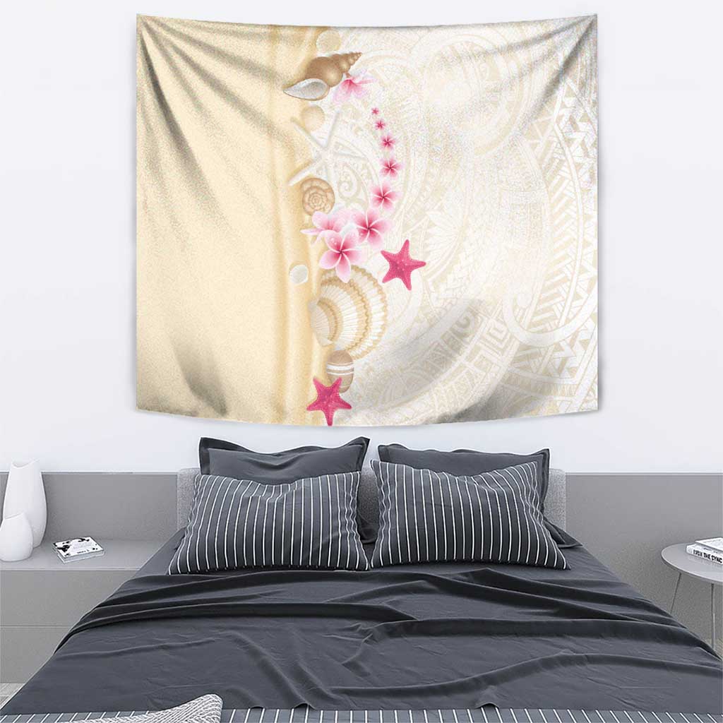 Beige Frangipani Sea Shell Tapestry Starfish Polynesian Pattern - Polynesian Pride