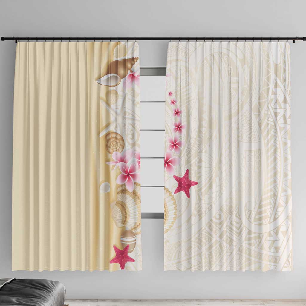 Beige Frangipani Sea Shell Window Curtain Starfish Polynesian Pattern - Polynesian Pride