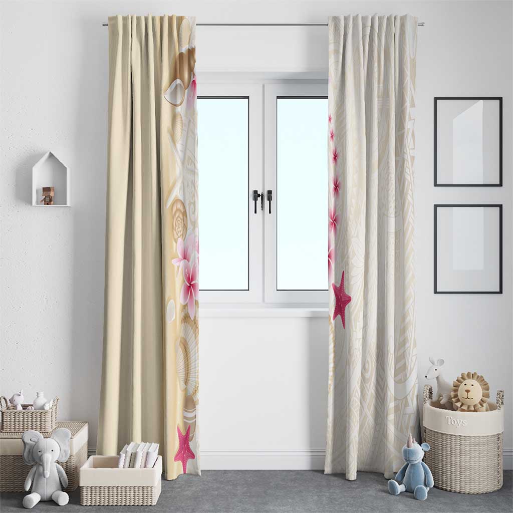 Beige Frangipani Sea Shell Window Curtain Starfish Polynesian Pattern - Polynesian Pride