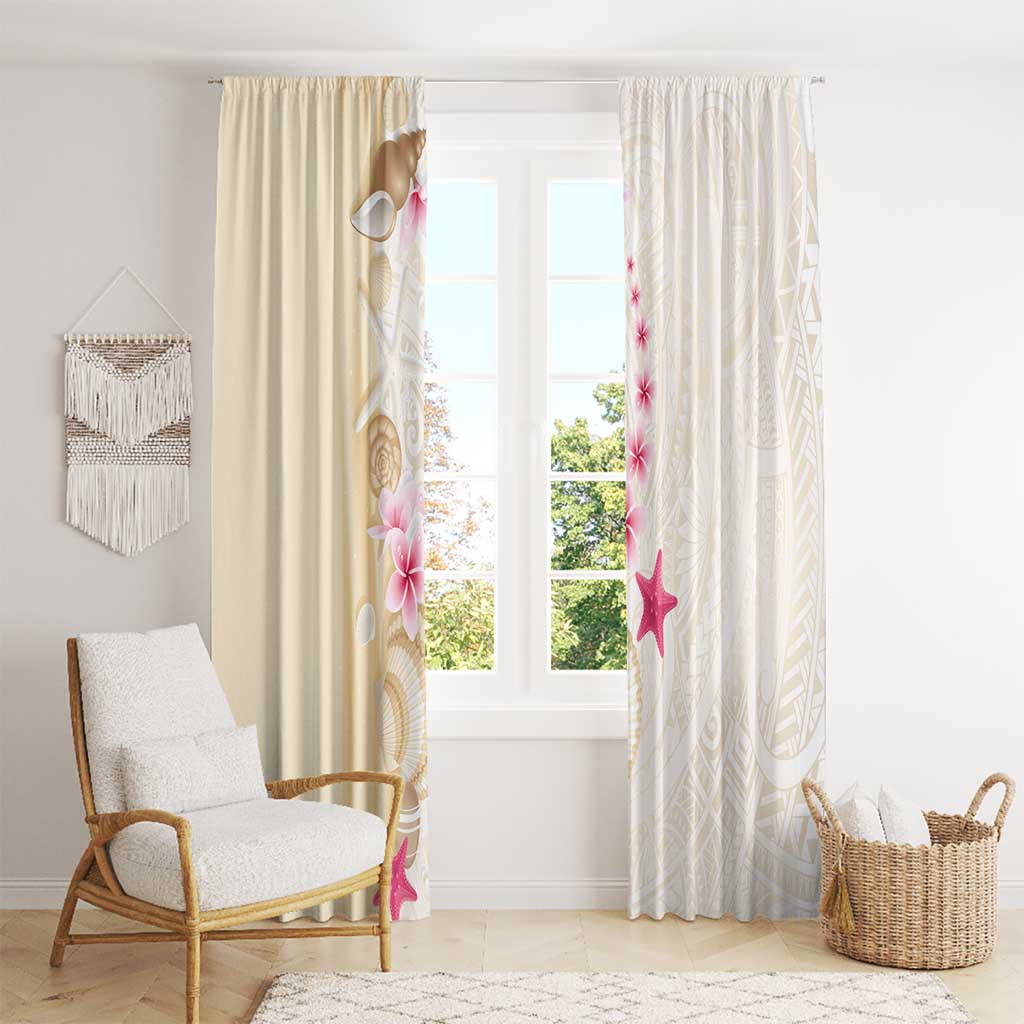 Beige Frangipani Sea Shell Window Curtain Starfish Polynesian Pattern - Polynesian Pride