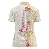 Beige Frangipani Sea Shell Women Polo Shirt Starfish Polynesian Pattern - Polynesian Pride
