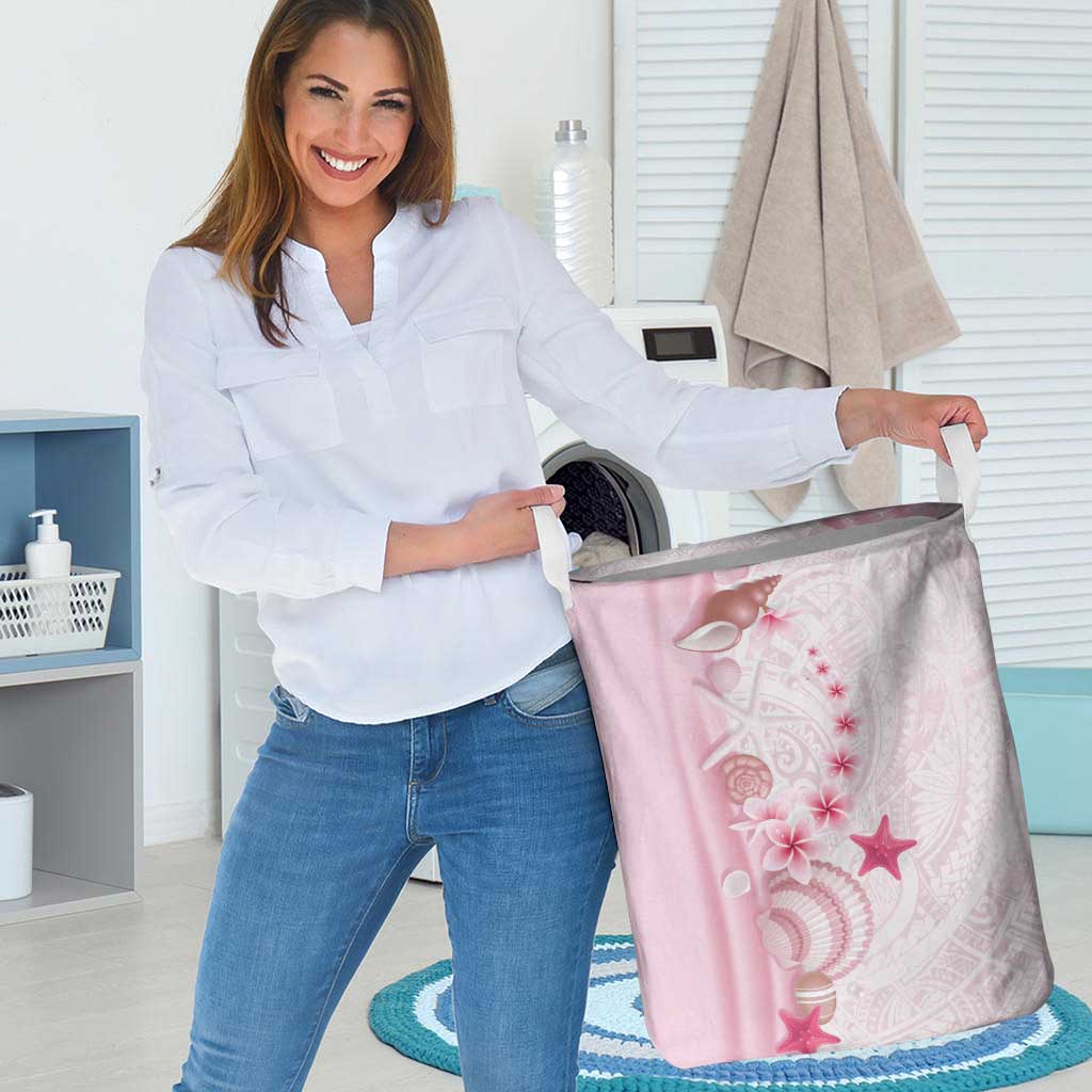 Pink Plumeria Sea Shell Laundry Basket Starfish Polynesian Pattern - Polynesian Pride