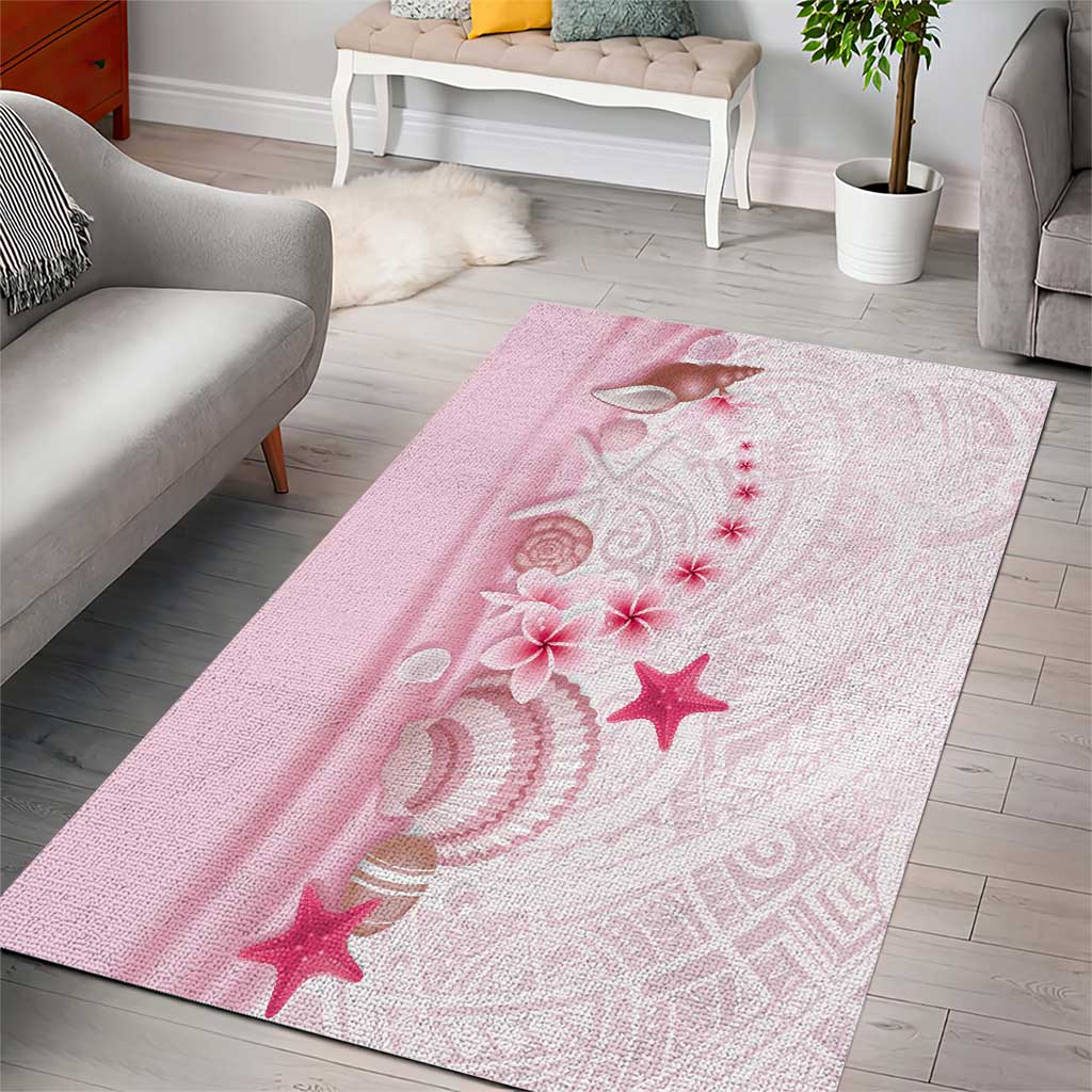 Pink Plumeria Sea Shell Area Rug Starfish Polynesian Pattern - Polynesian Pride