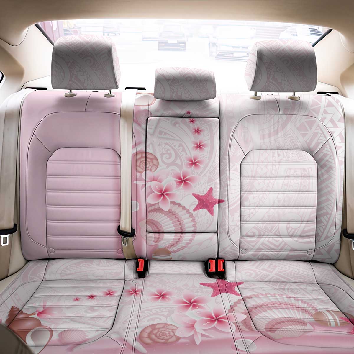Pink Plumeria Sea Shell Back Car Seat Cover Starfish Polynesian Pattern - Polynesian Pride