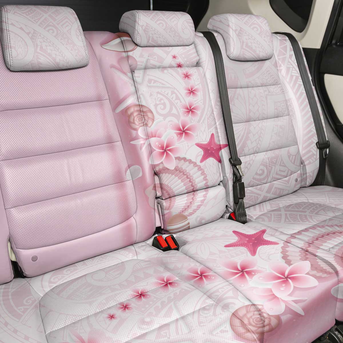 Pink Plumeria Sea Shell Back Car Seat Cover Starfish Polynesian Pattern - Polynesian Pride