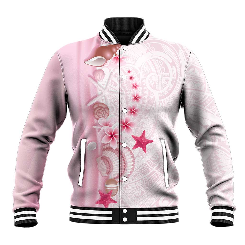Pink Plumeria Sea Shell Baseball Jacket Starfish Polynesian Pattern - Polynesian Pride
