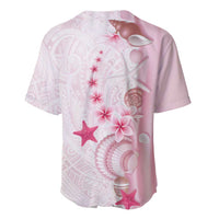 Pink Plumeria Sea Shell Baseball Jersey Starfish Polynesian Pattern - Polynesian Pride