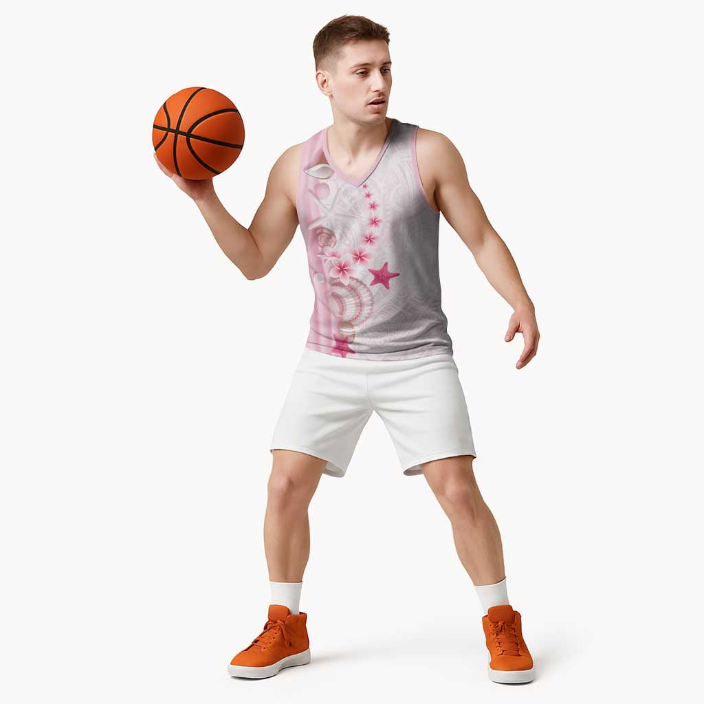 Pink Plumeria Sea Shell Basketball Jersey Starfish Polynesian Pattern - Polynesian Pride