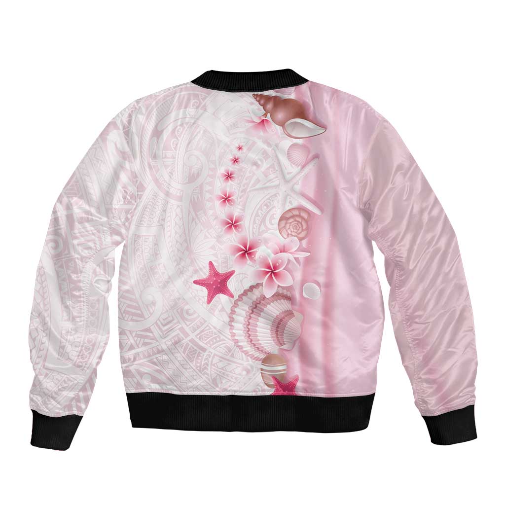 Pink Plumeria Sea Shell Bomber Jacket Starfish Polynesian Pattern - Polynesian Pride