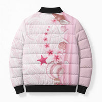 Pink Plumeria Sea Shell Bomber Puffer Jacket Starfish Polynesian Pattern - Polynesian Pride