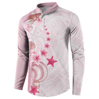 Pink Plumeria Sea Shell Button Sweatshirt Starfish Polynesian Pattern - Polynesian Pride