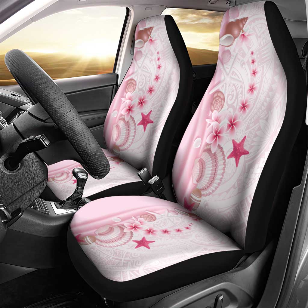 Pink Plumeria Sea Shell Car Seat Cover Starfish Polynesian Pattern - Polynesian Pride
