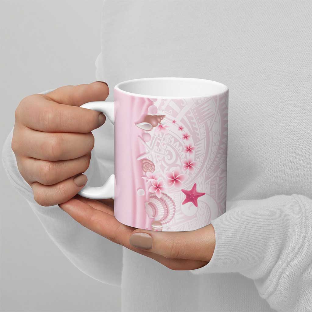 Pink Plumeria Sea Shell Ceramic Mug Starfish Polynesian Pattern - Polynesian Pride