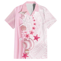 Pink Plumeria Sea Shell Family Matching Off Shoulder Short Dress and Hawaiian Shirt Starfish Polynesian Pattern - Polynesian Pride