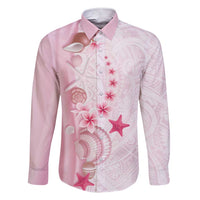 Pink Plumeria Sea Shell Family Matching Short Sleeve Bodycon Dress and Hawaiian Shirt Starfish Polynesian Pattern - Polynesian Pride