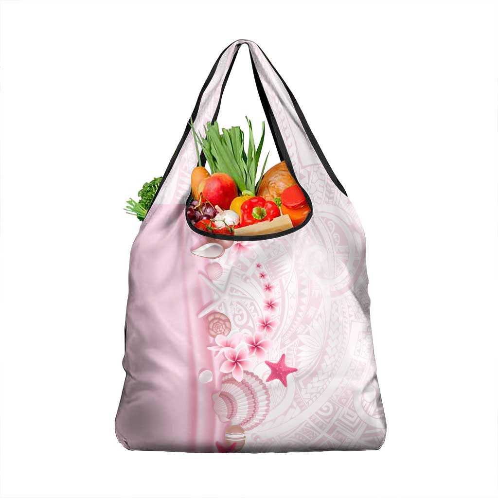 Pink Plumeria Sea Shell Grocery Bag Starfish Polynesian Pattern - Polynesian Pride