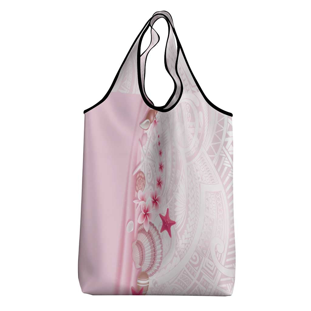 Pink Plumeria Sea Shell Grocery Bag Starfish Polynesian Pattern - Polynesian Pride