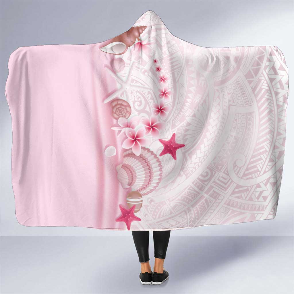 Pink Plumeria Sea Shell Hooded Blanket Starfish Polynesian Pattern - Polynesian Pride