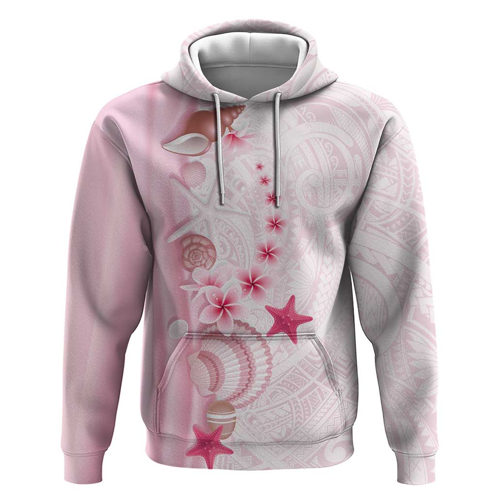 Pink Plumeria Sea Shell Hoodie Starfish Polynesian Pattern - Polynesian Pride
