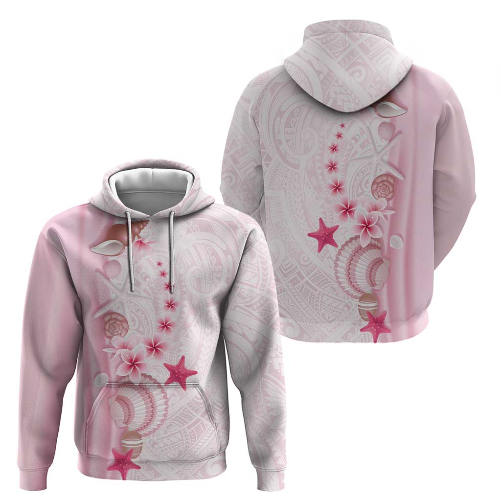 Pink Plumeria Sea Shell Hoodie Starfish Polynesian Pattern - Polynesian Pride