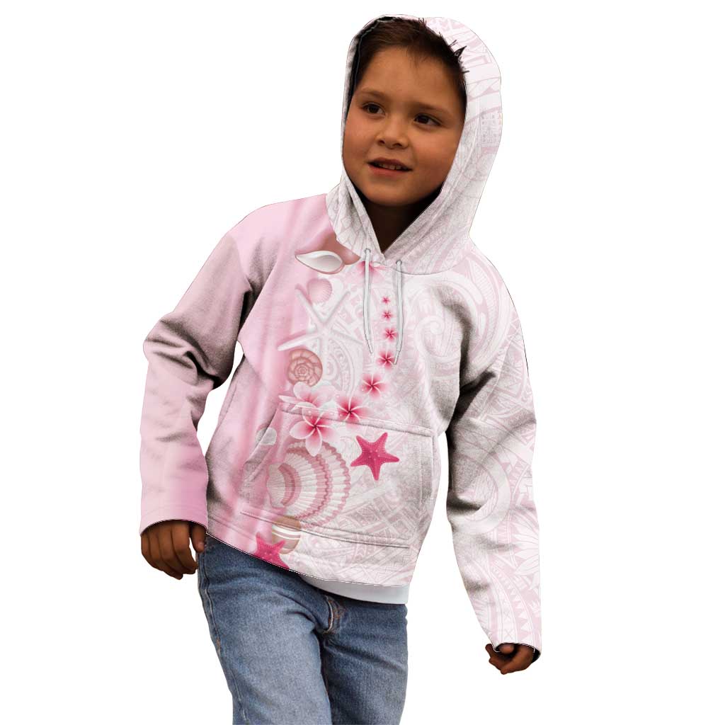 Pink Plumeria Sea Shell Kid Hoodie Starfish Polynesian Pattern - Polynesian Pride