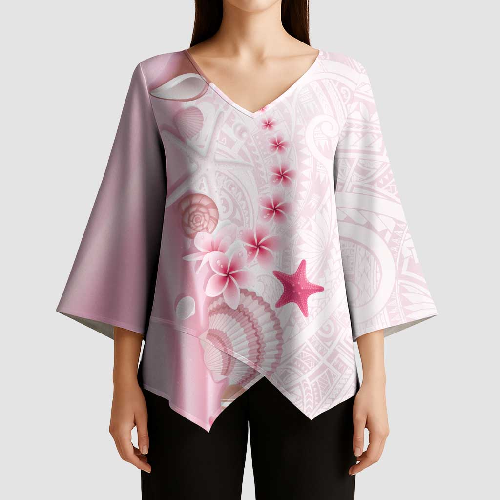 Pink Plumeria Sea Shell Kimono Sleeve Blouse Starfish Polynesian Pattern - Polynesian Pride