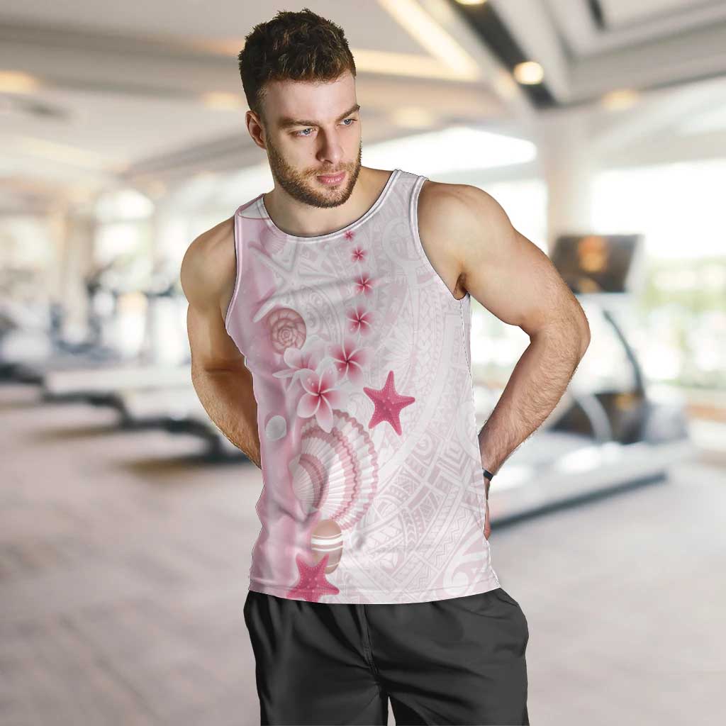 Pink Plumeria Sea Shell Men Tank Top Starfish Polynesian Pattern - Polynesian Pride