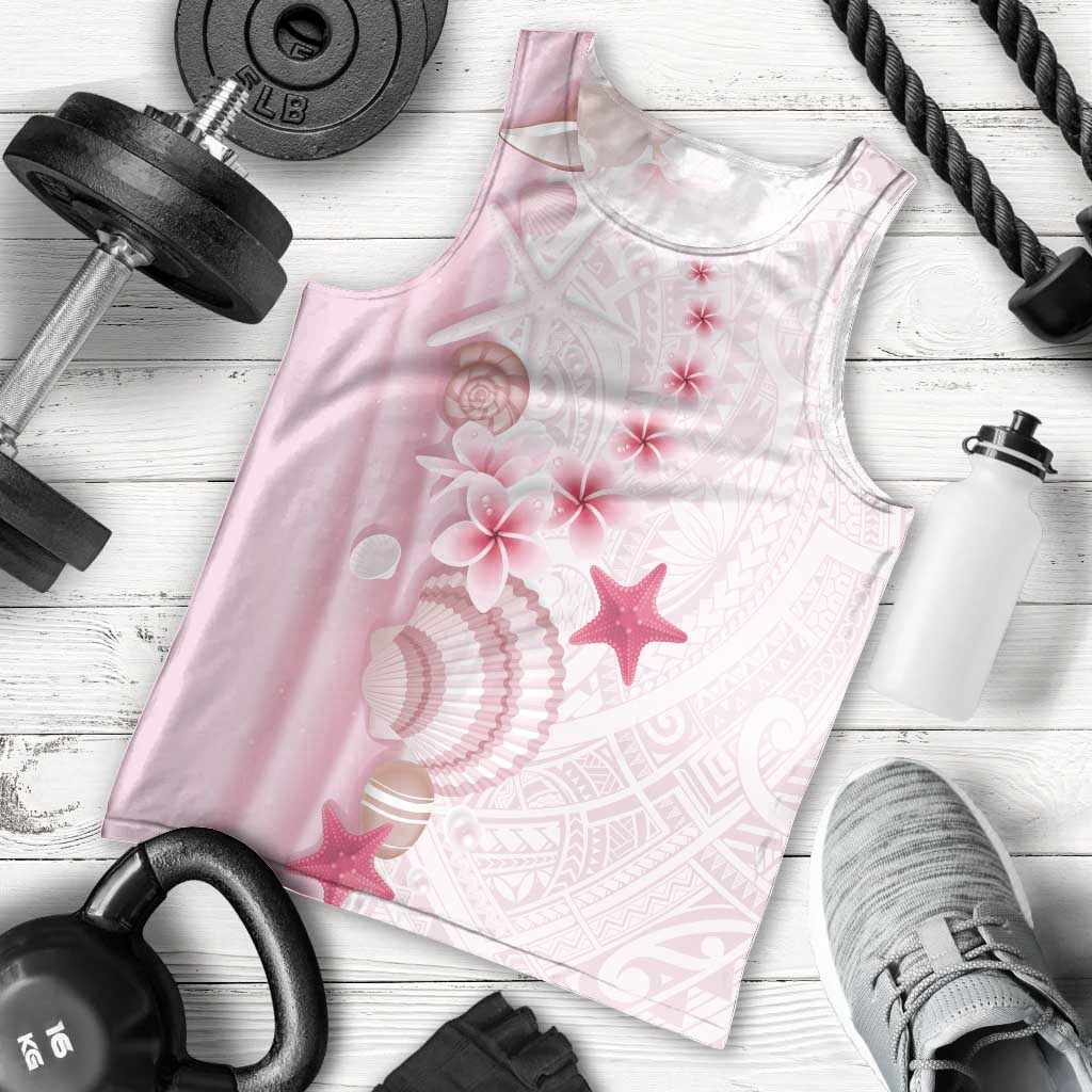 Pink Plumeria Sea Shell Men Tank Top Starfish Polynesian Pattern - Polynesian Pride