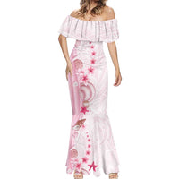 Pink Plumeria Sea Shell Mermaid Dress Starfish Polynesian Pattern - Polynesian Pride