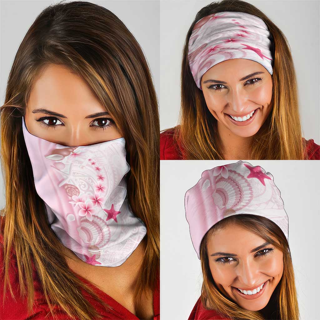 Pink Plumeria Sea Shell Neck Gaiter Starfish Polynesian Pattern - Polynesian Pride