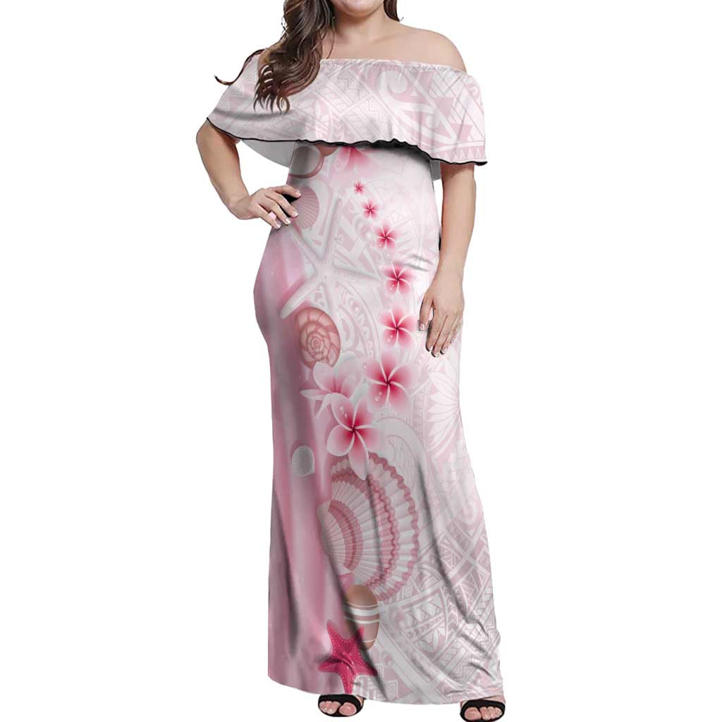 Pink Plumeria Sea Shell Off Shoulder Maxi Dress Starfish Polynesian Pattern - Polynesian Pride