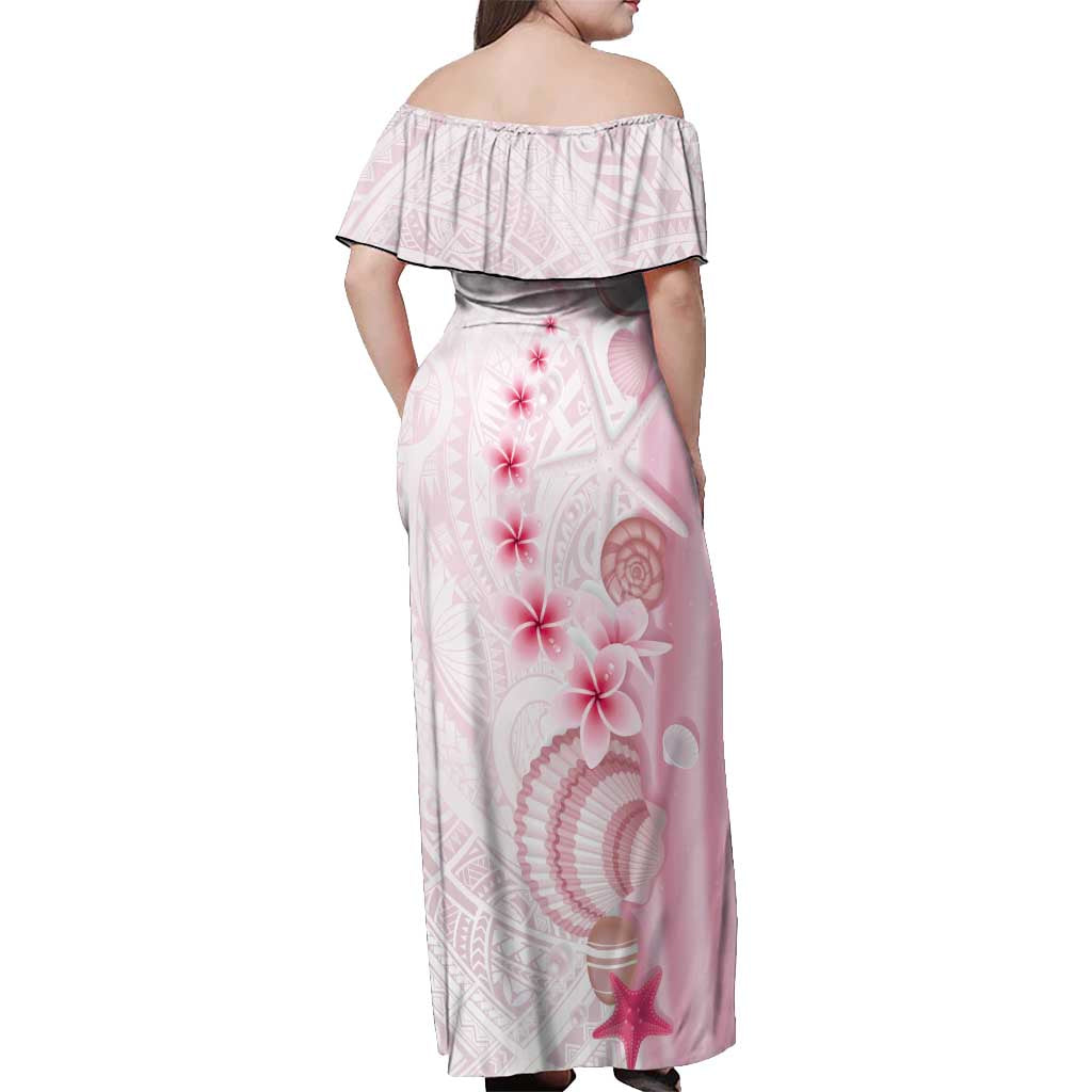 Pink Plumeria Sea Shell Off Shoulder Maxi Dress Starfish Polynesian Pattern - Polynesian Pride