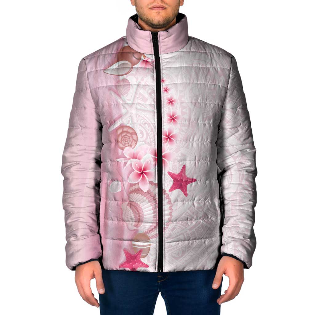 Pink Plumeria Sea Shell Padded Jacket Starfish Polynesian Pattern - Polynesian Pride