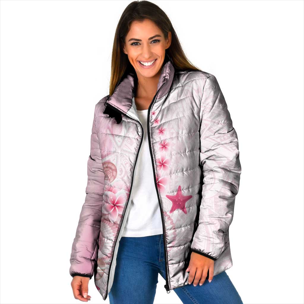Pink Plumeria Sea Shell Padded Jacket Starfish Polynesian Pattern - Polynesian Pride