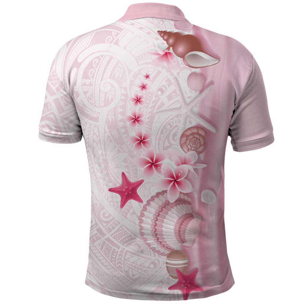 Pink Plumeria Sea Shell Polo Shirt Starfish Polynesian Pattern - Polynesian Pride