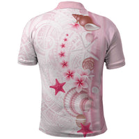Pink Plumeria Sea Shell Polo Shirt Starfish Polynesian Pattern - Polynesian Pride