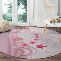 Pink Plumeria Sea Shell Round Carpet Starfish Polynesian Pattern - Polynesian Pride