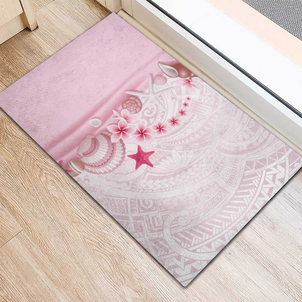 Pink Plumeria Sea Shell Rubber Doormat Starfish Polynesian Pattern - Polynesian Pride