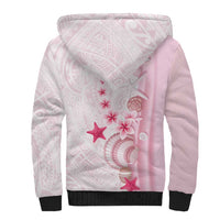 Pink Plumeria Sea Shell Sherpa Hoodie Starfish Polynesian Pattern - Polynesian Pride
